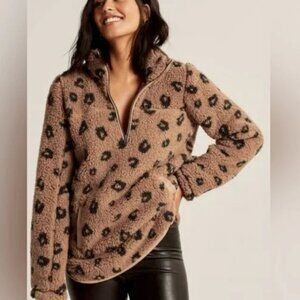 Abercrombie & Fitch Soft A&F Collection Leopard Print Sherpa Fleece Pullover